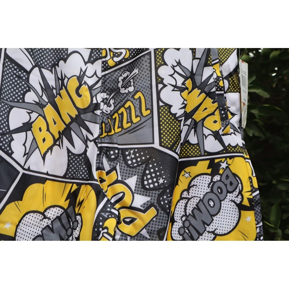 Oh Snap by drill clothing Co Mens Comic Pop Art Board Shorts Yellow Grey XL NWT